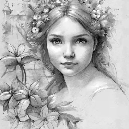 drawix8 unfinished sketch close-up of a charming girl's face in the background of a garden and flowers, a masterpiece, masterpiece masterpiece <lora:drawix8:1>