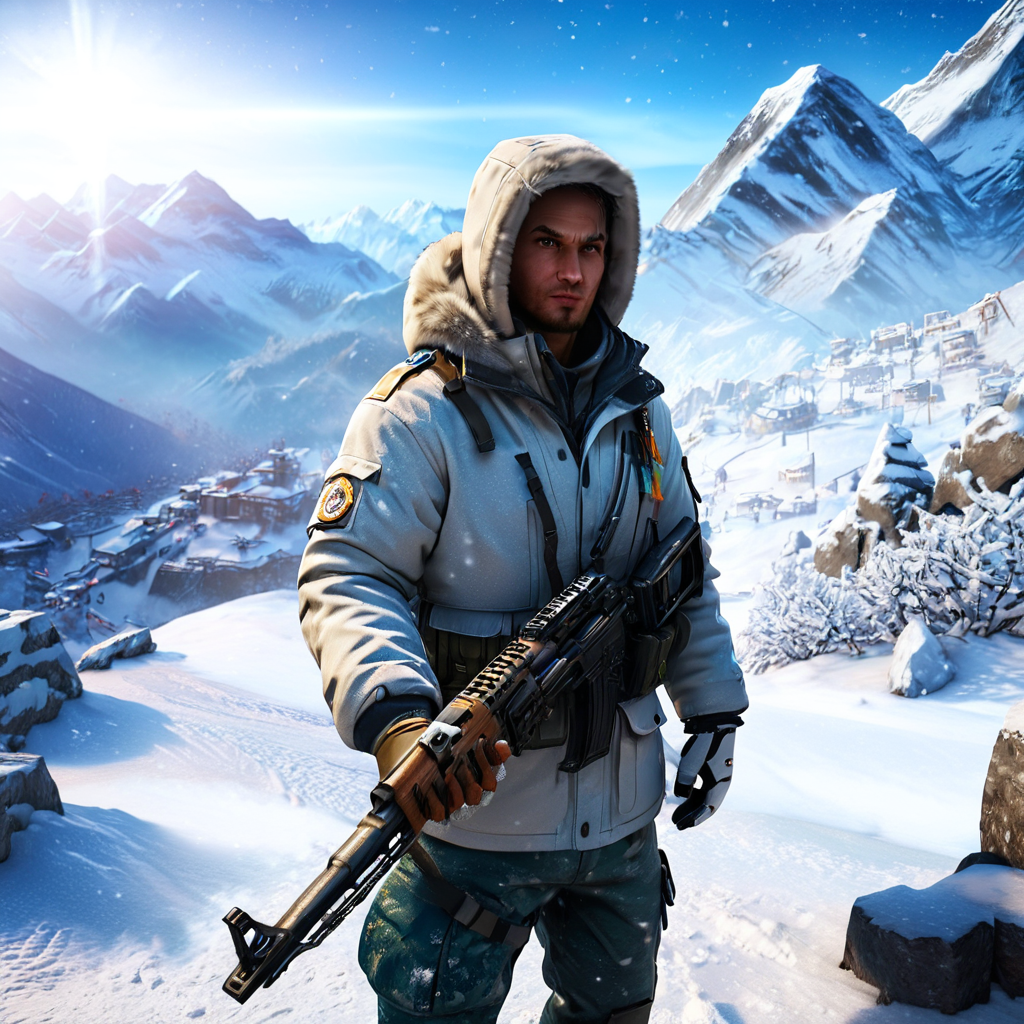 masterpiece,8k,absurd resolution, <lora:farcry_xl:0.81>,
farcry,, snow, weapon, gun, rifle, mountain, gloves, outdoors, military, holding weapon, holding, holding gun, uniform, armband, solo, snowing, winter, military uniform, camouflage, hood, jacket, white gloves, male focus, soldier
,reflection, cg rendering, volumetric light,  bioluminescence, unreal engine 5, magic of light,dinamic light,realistic shadows
