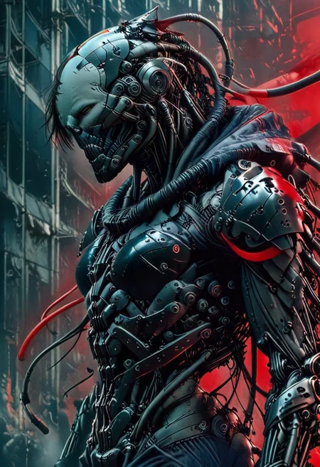 a neon red carbon girl soldier at night, edgy enough for a metal album cover, dynamic, <lora:- iLL - the_edgy_mech_V2.0-step000013500:0.4>, <lora:- iLL - master_of_slob_omnom_V1.0-step00011500:.8> <lora:noobai_vpred_1_blending_v1:0.8> <lora:Far_Future_Sketch_Illustrious__Pony:0.8>cybervision.dinamic pose