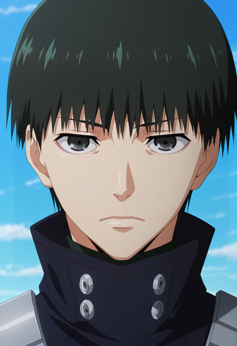 masterpiece, best quality, , anime screencap, anime coloring, official style, , 1boy, solo, male focus, <lora:ken_kaneki_ilxl:0.96>, ken_kaneki, black hair, black eyes, short hair, bangs, , , , , ,