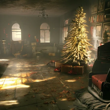 A front room at Christmas, art by ScaryMonstersv2