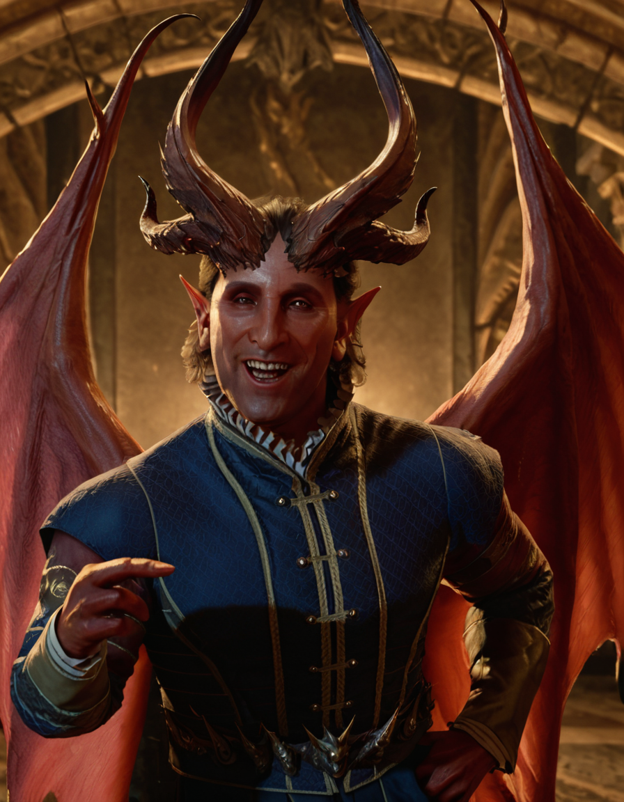 cinematic still 1man, solo, portrait, horns, wings, devil, laughing . emotional, harmonious, vignette, 4k epic detailed, shot on kodak, 35mm photo, sharp focus, high budget, cinemascope, moody, epic, gorgeous, film grain, grainy, 1man, solo, portrait, horns, wings, devil, laughing, calm, highly detailed, dramatic light, cinematic background, sharp focus, elegant, intricate, very inspirational, professional, bright colors, fine detail, great composition, dynamic, atmosphere, glowing, artistic, lively, beautiful, ambient, shiny, color, illuminated, iconic, extremely expressive, colorful, complex