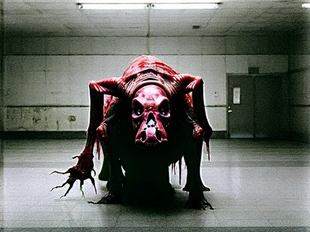 masterpiece, gore, disfigured, cancerous, tumor, growth, (((flesh))), absurdres, ((blood)), bad angle, out of focus, (expired film), motion blur, (vhs artifacts), chromatic abherration, out of focus
detailed photo of an morphous piece of flesh eating animals in an abandoned city covered with flesh, poor quality, film grain:0.1