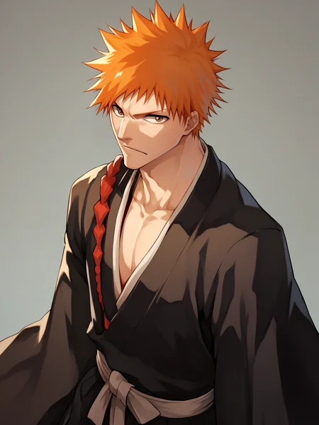 score_9, score_8_up, score_7_up, score_6_up, score_5_up, <lora:ichigoXLP:1> ichigo, orange hair, 1boy, solo, brown eyes, japanese clothes, spiked hair
