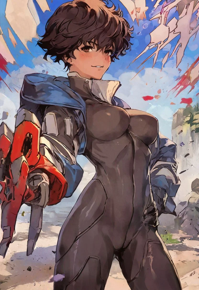 score_9, score_8_up, score_7_up, score_6_up, score_5_up, score_4_up, <lora:RWSara01:1>, RWSara01, jacket, bodysuit, smile, score_9, score_8_up, score_7_up, score_6_up, score_5_up, score_4_up, rating_questionable, , source_anime, digital illustration, pixiv, fanbox, uncensored, , BREAK, official art, 1girl, solo, Seductive Eyes, skinbodysuit, bodysuit, outdoors, blush, cowboy shot, looking at viewer, <lora:skinbodysuit e3-000009:0.75>, ng_deepnegative_v1_75t, easynegative, OverallDetail