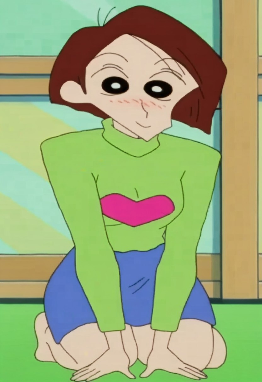 score_9, score_8_up, score_7_up, best quality, masterpiece, anime screencap, anime coloring, 1girl, solo, looking at viewer, hatogaya mitch, brown hair, short hair, black eye, breasts, medium breasts, shirt, blush, green shirt, turtleneck, smile, solo focus, looking at viewer, from front, full body, look at viewer, smile,