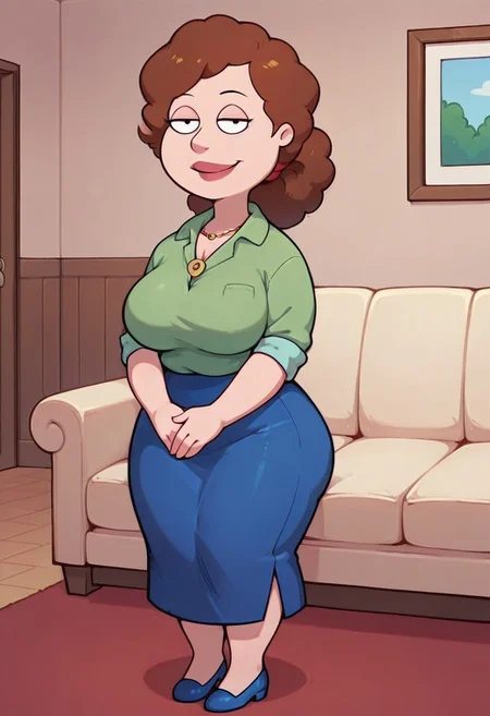 score_9,score_8_up,score_7_up,score_6_up,best quality, 1girl, solo, living room, couch, indoors,
BREAK
unnamed girl, brown hair, black eyes, (mature female:1.5), (plump:1.2), large breasts, gigantic ass, gigantic hips, green sweater, rolled up sleeves, blue skirt, navy blue shoes, own hand together, smile, looking at viewer, long skirt, half-closed eyes, necklace,