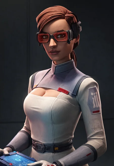 score_9, score_8_up, score_7_up, highres, masterpiece, 1woman, em3rie_karr, sexy, beautiful, brown eyes, uniform, cleavage, gorgeous, goggles, sexy woman