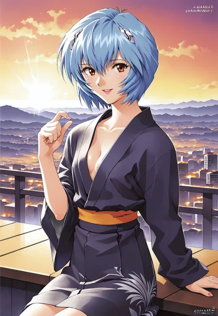 embedding:urn:air:sd1:embedding:civitai:222256@250708, 1girl,ayanami rei,solo,red eyes,short hair,blue hair,,smile,,hair between eyes,,bangs, ,cowboy shot,looking to the side,looking at viewer,parted lips,<lora:Sadamoto Yoshiyuki_XL_V3:0.8>, open smiling, sitting , long cleavage, sexy pose, city background, small breast, round breast, wide open legs, black yukata, breast poking , round breast poking, no shirt
<lora:kimono:0.8> short yukata, yellow furisode, uchikake,
BREAK , , , rising open hand, valley ,winter environment, daylight day, outdoors<lora:ptgs:0.8>
