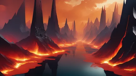 A land shattered into floating pieces, each connected by glowing energy bridges. Rivers of magma flow through the void between the fragments.
,masterpiece, best quality, amazing quality, very aesthetic, absurdres, scenery, official art