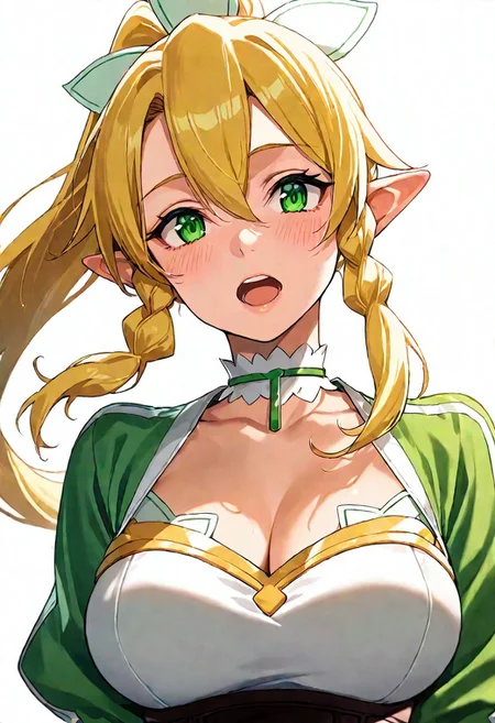 1girl,leafa, teeth, lips, thin lips, solo, looking at viewer, open mouth, upper body, masterpiece, best quality, very aesthetic