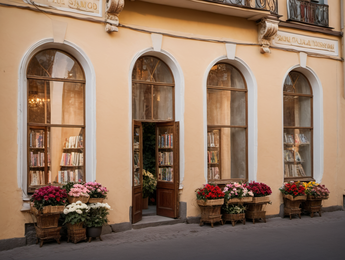 RAW photo of, flower shop, evening, light, smile,
high quality, beautiful,
golden hour, shadow,  building, books, 
8k uhd, dslr, soft lighting, high quality, film grain, Fujifilm XT3, extremely detailed, saint petersburg
<lora:piter-step00022500:0.9>