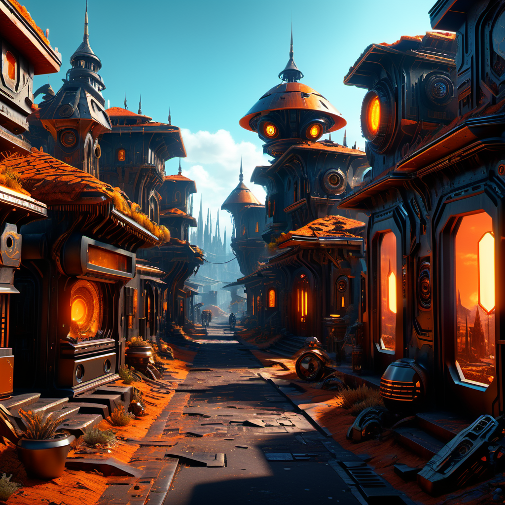 ((best quality)), ((masterpiece)), ((realistic,digital art)), (hyper detailed), DonMCyb3rN3cr0XL Village, octane rendering, raytracing, volumetric lighting, Backlit,Rim Lighting, 8K, HDR,  <lora:DonMCyb3rN3cr0XL-000009:0.9>