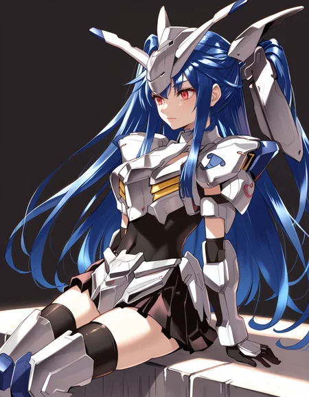(score_9:0.9),score_8_up,score_7_up,rating_safe,anime_style,(zPDXL3),(zPDXL),
<lora:Gundam Bael ponyXL v1:0.93>,
gundam bael, 1girl, solo, blue hair, mecha musume, red eyes, sitting, very long hair, personification, standing, black thighhighs, armored elbow gloves, armored skirt, armored thigh boots, breastplate, headgear, scabbard, looking to the side, mechaical head wings, two side up