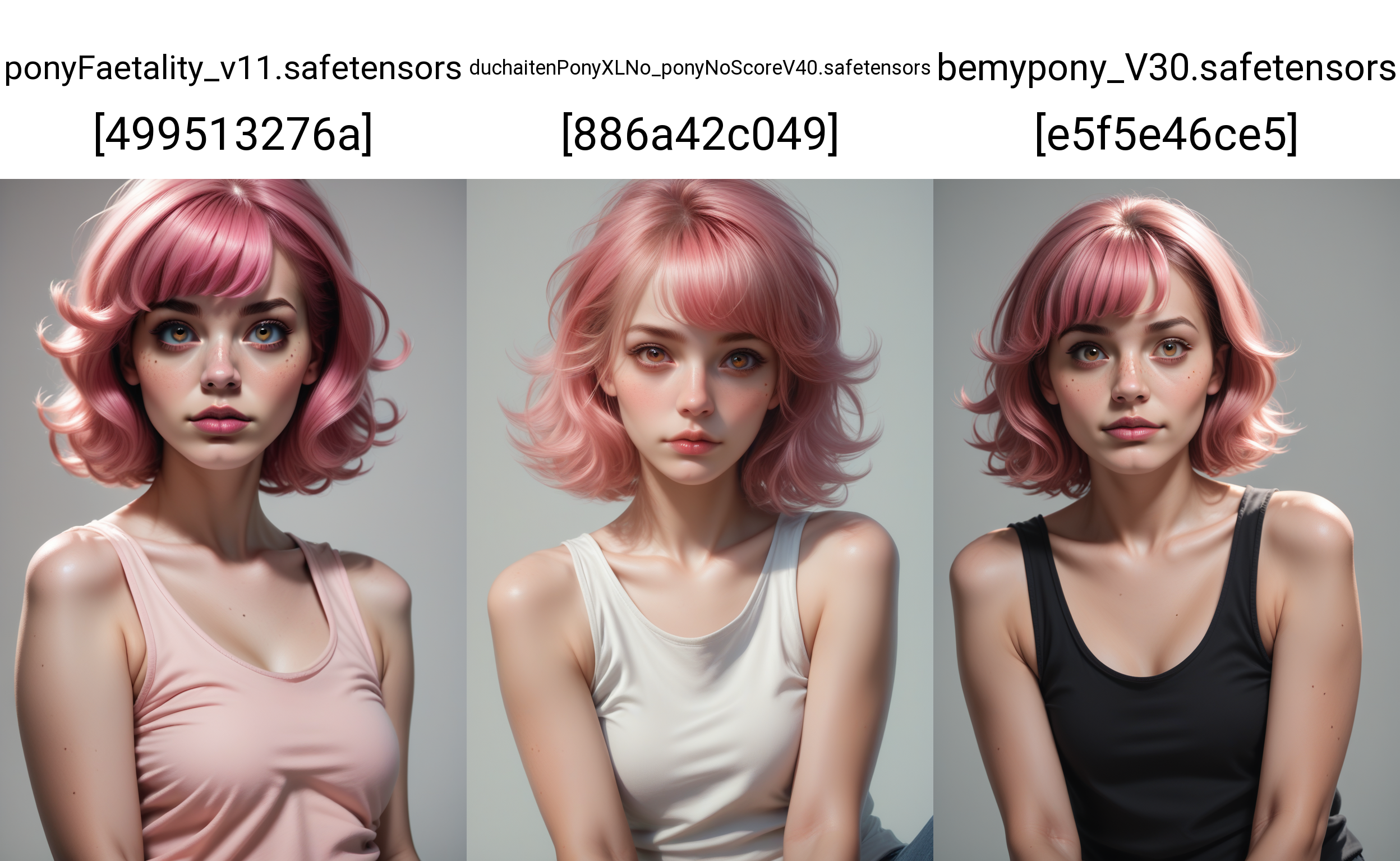 score_9, score_8_up, score_7_up, source_photo, realistic,
1girl, solo, tank top,
<lora:Dark_Rosa_Pony_v0.3:0.5> d4rkr0s4, hazel eyes, pink hair,