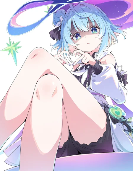 <lora:shimonv-000014:1>,1girl,solo,simple background,white background,looking at viewer,cowboy shot,heart hands,looking down,from below,gloom,disappointed,disgust,crossed_legs,sitting,shimonv,witch hat,, masterpiece, best quality, very aesthetic, absurdres,newest, incredibly absurdres,, (Ixy:0.6)),(hiten \(hitenkei\):0.7),