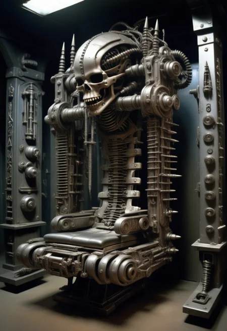 a torture device by Hans Ruedi Giger in a dungeon made up of Jed-Screws