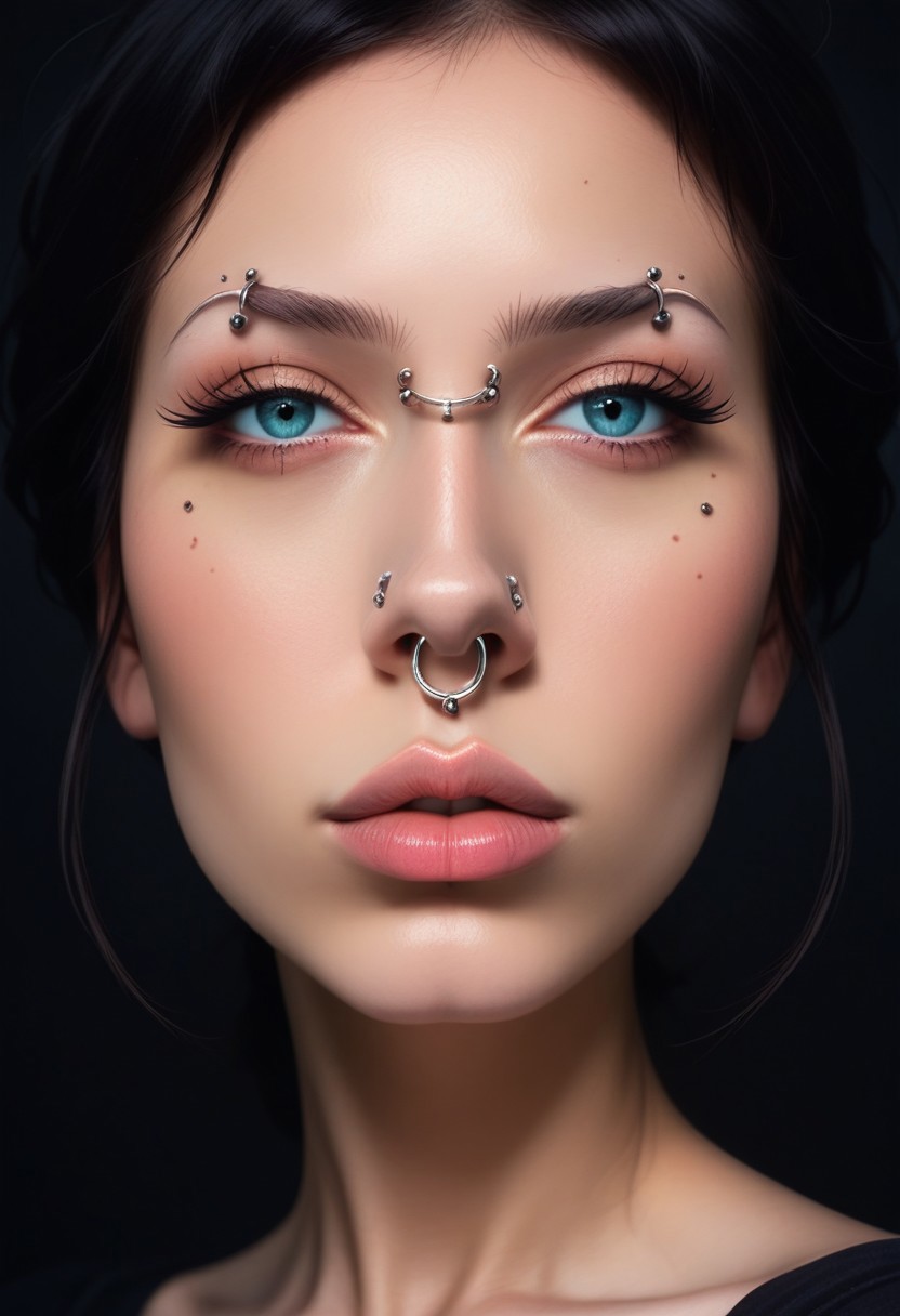score_9, score_8_up, score_7_up, rating_safe, concept art, realistic, dark theme, low light.
1girl, solo, ExtrFacePiercing.
(Lips Ring:1.2).