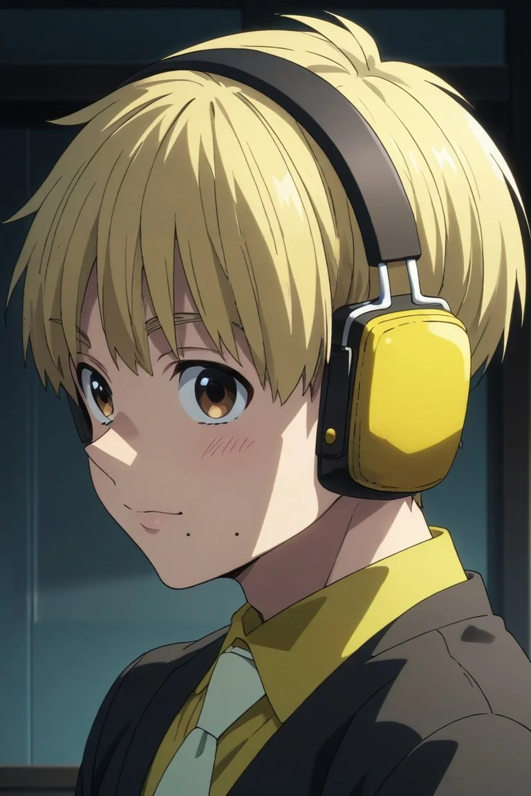 score_9, score_8_up, score_7_up, source_anime, rating_safe, , (realistic:0.6), looking at viewer, , 1boy, solo, male focus, <lora:nobimaru_kemono_jihen_pony:0.82>, nobimaru_kemono_jihen, blonde hair, brown eyes, short hair, mole under mouth, headphones, , asymmetrical, plaza, indoors, ass, happy, , <lora:sdxl_lightning_8step_lora:1>