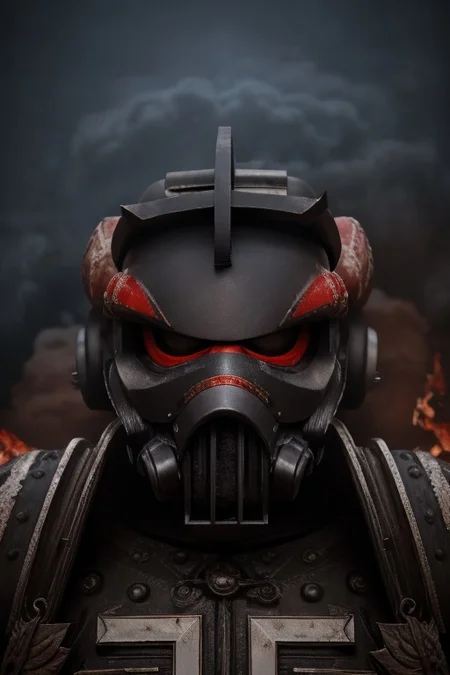 Photo o soviet battle warmachine, ((red star emblem)), metallic mask, huge fire canon, burning insect hive, red armor, 10 minutes before the world will end, hyper-realistic, ultra-detailed, insanely detailed, 4k, realistic 8k, shot on portra 400
