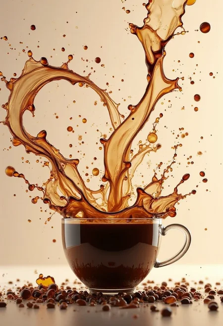 A yfg-c0ff (best quality), (masterpiece), epic cinematic organic photorealistic micros shot of ((swirling  geometrical fractal splashes of fluid)) detailed,
( flying in the air, coffee splashes of liquid, in style of fractals),a cup of coffee on a table,
[[dynamic thought-provoking composition, slow-motion captured on high-speed camera]], 
[[[ illuminated by natural light beam of morning sunlight]]], Physically based render, shallow depth of field, back-light, film grain, Iphone X, Low shutter, Film grain, grain, Iphone X, Low shutter, Film grain