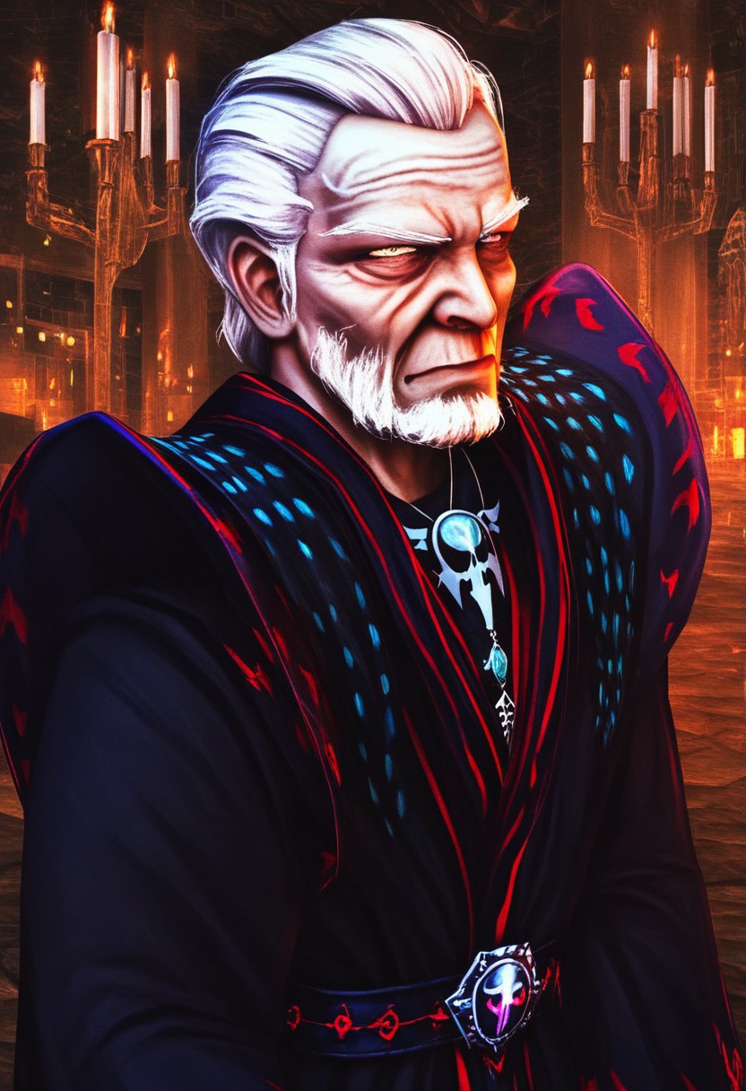 score_9, score_8_up, score_7_up, Got1style. concept art, realistic, BREAK, 1men  dramatic lights, Xardas. XardaxGothic. old man. white hair. blind. blind eyes. old. black robe. wrinkles. wrinkly face.