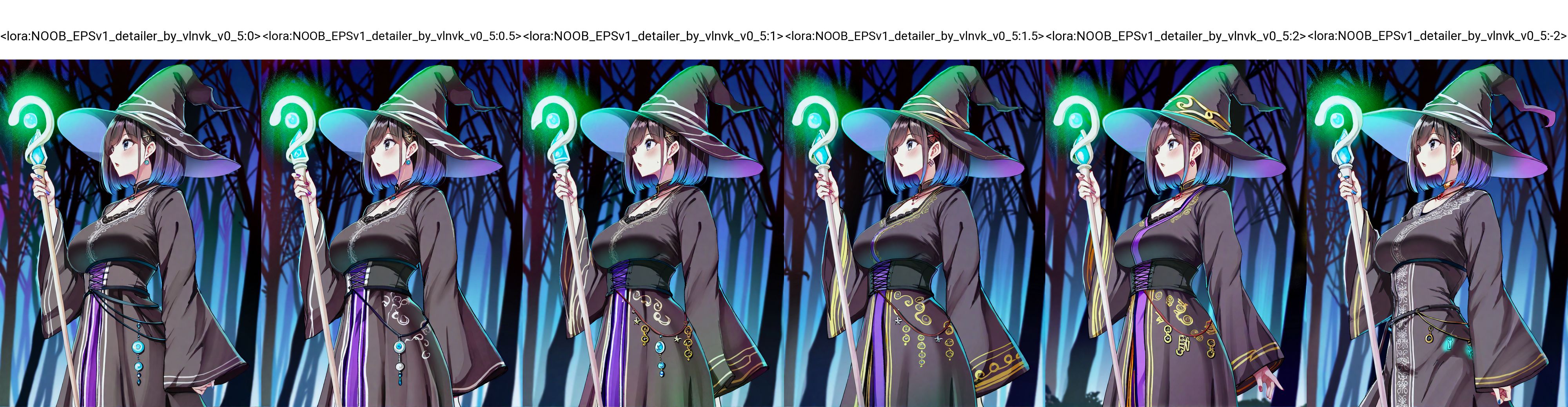 1girl, witch, witch hat, mature, robe, embroidery, holding staff, mage staff,  runes, mist, glowing, magic,  jewelry, bob cut,  gradient hair, forest, cinematic,
 artist: masayo \(gin no ame\), artist: amagi \(amagi626\), artist: nyantcha, dark, dark theme, night,
masterpiece,best quality,amazing quality,very aesthetic,absurdres,newest, 
<lora:NOOB_EPSv1_detailer_by_vlnvk_v0_5:0>