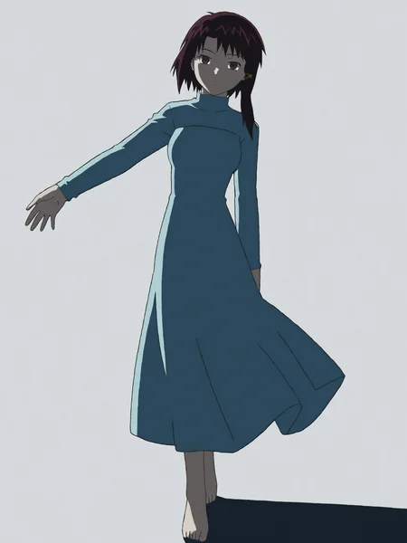 woman, 20 year old, 20 year old woman, adult, score_9, BREAK masterpiece, high quality, white background, <lora:Iwakura_Lain_PS_PDXLv0-e50:0.7> 1girl, solo, iwakura lain ps, looking looking at viewer, medium breasts, long sleeve light blue dress, barefoot