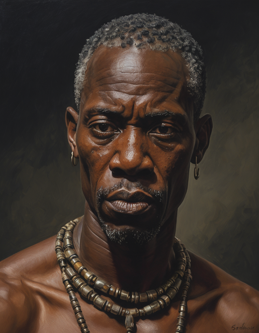 oil painting of african man,dark shot,dramatic,extremely detailed,intricate,by Greg Rutkowski