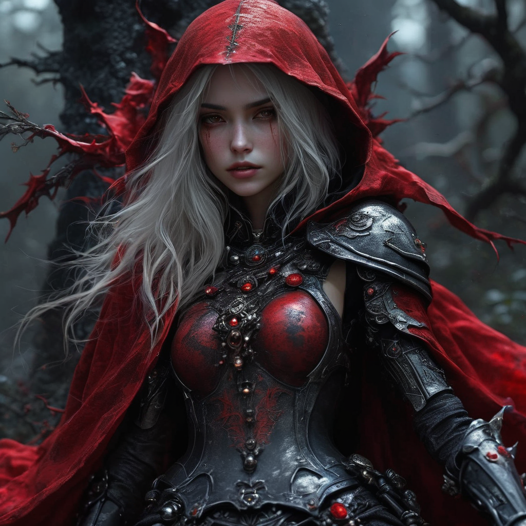 armavena girl death in a scarlet black cloak, very detailed, cinematic, darkness <lora:armavena:1>