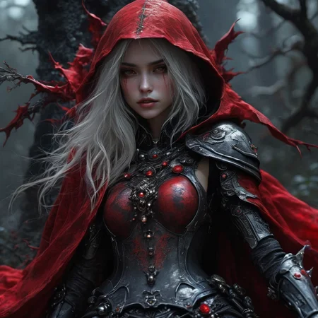 armavena girl death in a scarlet black cloak, very detailed, cinematic, darkness <lora:armavena:1>