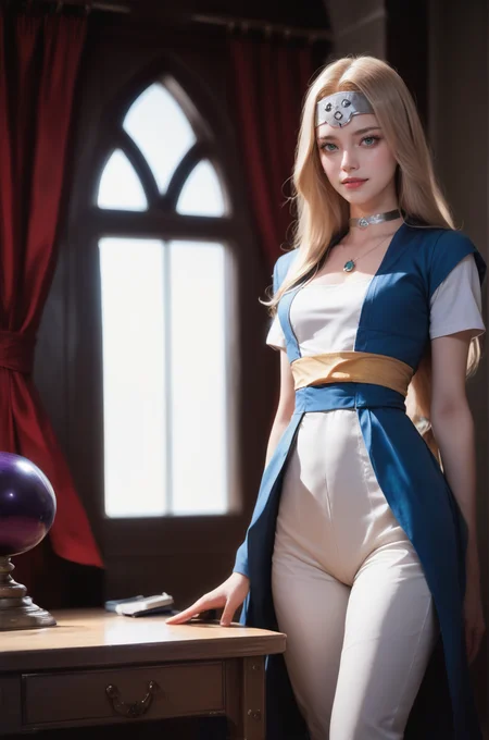 rating_safe,score_9, score_8_up, score_7_up, score_6_up, score_5_up,photo realistic
,(photo),ultra-detailed blonde hair, many detailed tangle hair streak,
,1girl,<lora:dq6_mireyu_ponyXL:0.9>mireyu,circlet, blue coat, white shirt, short sleeves, armor, sash, white pants, choker, necklace,purple waist bag
,slim,slender,lanky,long legs,short torso,leggy,full body
<lora:Leg Length Slider_alpha1.0_rank4_noxattn_last:1>
,fullbody
,(Fortune Teller's House,Suspicious Incense Burner,Dimly lit room,Fortune Teller's Crystal Ball on the desk,dark room ,Curtains to block out the sun:1.3),dark room,dark
,<lora:Beautiful face_alpha1.0_rank4_noxattn_last:1>
,<lora:Makeup Slider_alpha1.0_rank4_noxattn_last:1.8>
,<lora:Test:0.65>detailed background