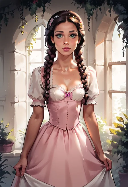 Score_9, score_8, a cute girl, Victorian dress, heaving bison, rating_safe, , Expressiveh, realistic, thotty_jessicaXL