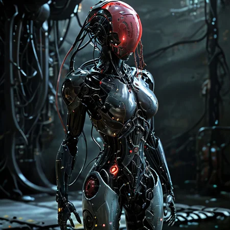 (biopunk sexy woman turning into jellyfish :1.2) with cybernetic features, cinematic, cyberpunk elements, amazing detailed, grim sci-fi, biomorph, organic and mechanical, natural light, beautiful cleavage, glowing red eyes  <lora:Dark_Futuristic_Circuit_Boards:0.6>  circuitboard, dark futuristic  <lora:hyperkraximalism_v1-1:0.2> <lora:Faceless_Cyborgs:0.85>