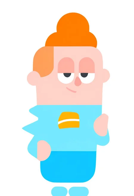 Junior, JuniorDuolingo, boy,orange hair, light blue shirt,blue shorts, FLAT COLOR,
SIMPLE BACKGROUND, 
MINIMALISTIC,
VECTOR ART,
CLEAN LINES,
ILLUSTRATION,
GRAPHIC DESIGN,
VECTOR GRAPHICS