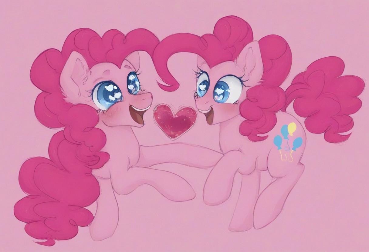 Pinkie Pie, heart floating, heart-shaped pupils, aroused, heart eyes, pink background, HEART GIFT