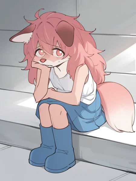 score_9, score_8_up, score_7_up, source_anime, BREAK
looking at viewer,  <lora:Furr:1> p1nkfurr, pink hair, pink fur, white fur, two-tone fur, furry female, furry, pink eyes, long hair, dog ears, dog tail, white vest, no sleeves, blue skirt, blue boots,
