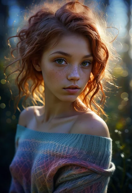 mysterious girl with freckles, an exotic girl in off-shoulder sweater, fading backlit background, pastell colours, alluring goddess, by Minjae Lee, Carne Griffiths, Emily Kell, Steve McCurry, Geoffroy Thoorens, Aaron Horkey, Jordan Grimmer, Greg Rutkowski, amazing depth, double exposure, surreal, geometric patterns, intricately detailed, bokeh, perfect balanced, deep fine borders, artistic photorealism , smooth, great masterwork by Suiras <lora:add-detail-xl:2> <lora:Double_Exposure:0.5>