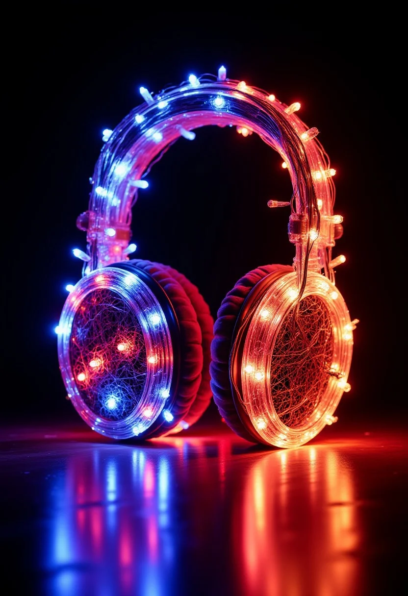 xmas lights, headphones made of Christmas lights