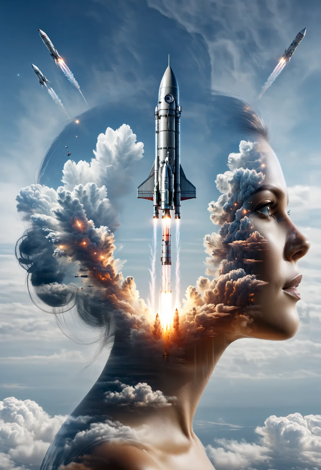 dvr-wwyt, a woman, a rocket, double exposure <lora:dvr-wwyt:0.8>