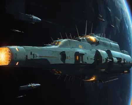 best quality,masterpiece,highly detailed,ultra-detailed,
(logh spacecraft, space_battleship   look like submarine u2,  science fiction , scifi :1.1)   in orbit earth \(planet\), starry sky, nebula, beam,laser,glowing engin,
<lora:LOGH:0.6>