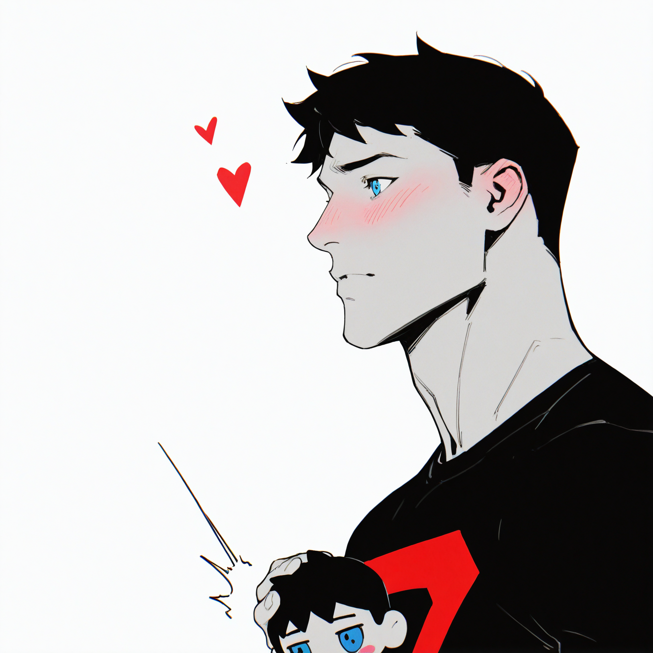 <lora:CONNER_KENT:1>conner, solo, blush, short hair, blue eyes, simple background, shirt, black hair, white background, 1boy, holding, upper body, male focus, heart, stuffed toy, t-shirt, spot color, doll, character doll, holding doll, merchandise, multiple boys, 2boys, looking at another
,dynamic view, detailed background, motion blur, film grain, abstract, natural lighting, fantasy, cinematic, dynamic view, very awa, masterpiece, best quality, absurdres, newest, perfect quality, detailed background, intricate details, (artist:fl \(l-fl\):0.7), (artist:tooboshoo:0.7), (artist:dizdoodz:0.8)