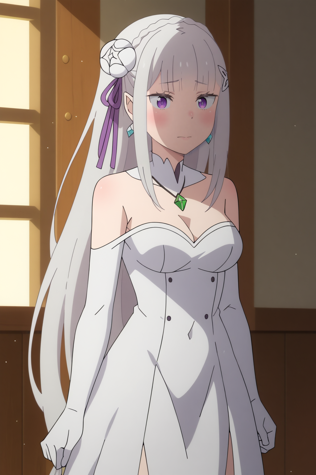 flat colors, score_8_up,  Emilia_season3, wedding_dress  <lora:COMMISSION_REZero-Emilia_season3-PDXL:0.8>