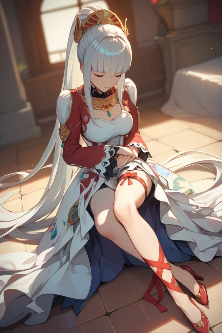 score_9, score_8_up, score_7_up, very aesthetic, source_anime, detailed, high quality, beautiful, masterpiece,
<lora:lightXL:0.8> 
indoor, blurry background, lights ray,
cowboy shot,  close up, first person view,
medium breasts, sitting, sleeping, eyes closed,
<lora:lailah_autismConfetti_v01:0.95>
lailah \(tales\), silver hair, very long hair, blunt bangs, sidelocks, ponytail, blue eyes, dress, leg ribbon, red high heels, long sleeves, zPDXL