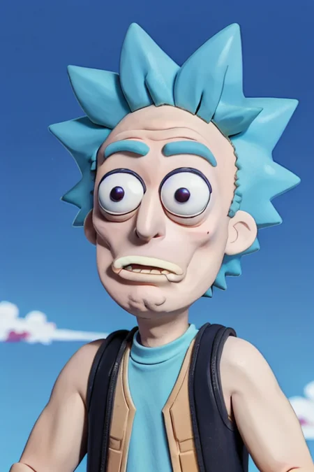 1man, (80's anime style), <lora:rickSanchezLora_v10:0.4> Rick Sanchez, claymation