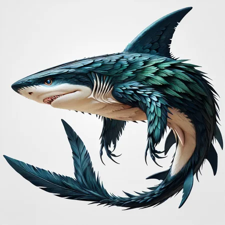 highest quality, shark made of feathers <lora:Feathers:1>