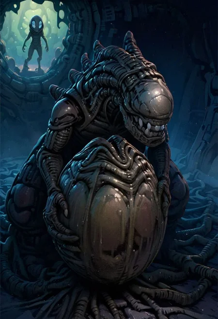 extremely cute xenomorph holding black xenoegg, pixar art, disney art, pixar, beautiful, adorable, 8k, detailed, intricate details