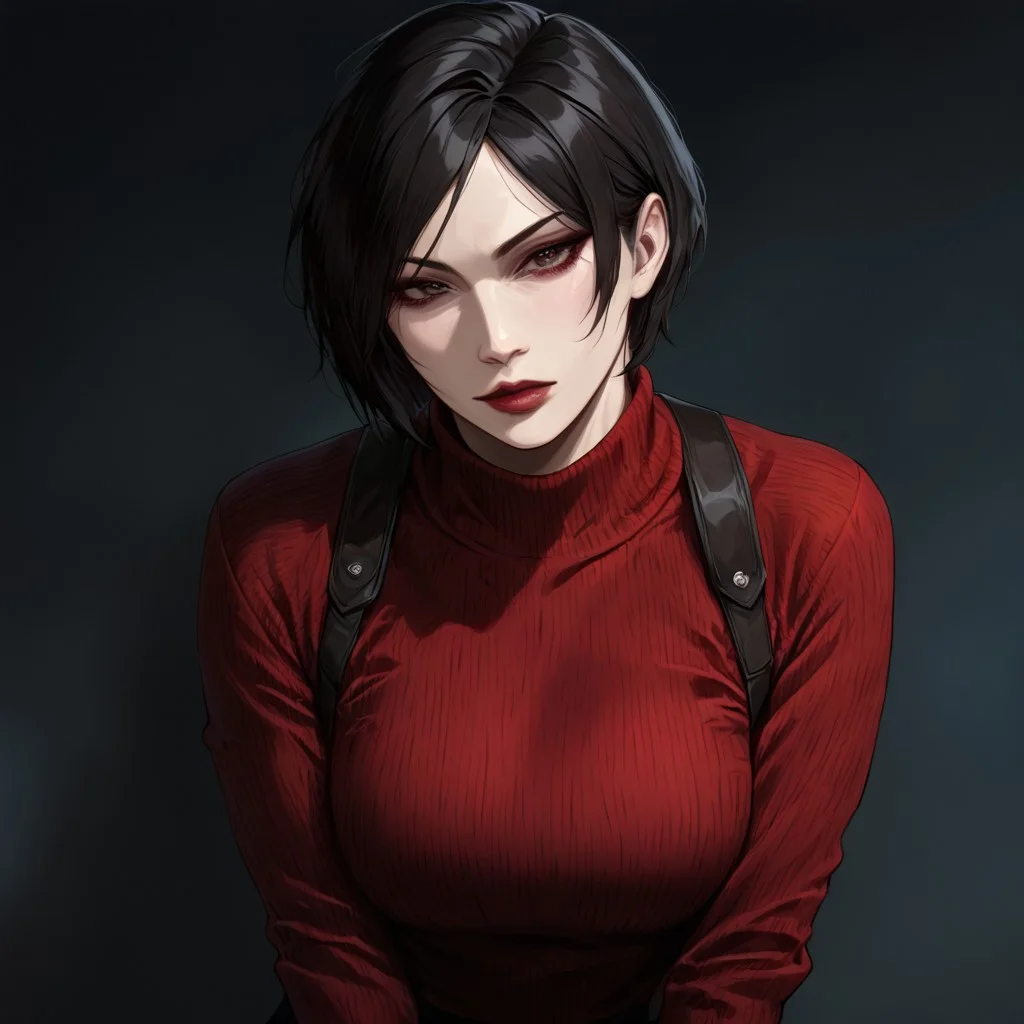 masterpiece, best quality, newest, absurdres, highres, DFAV1.5,
1girl, Ada_wong, \(resident evil\), asian, asian female, short hair, black hair, sweater, red sweater,