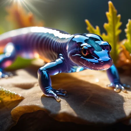 extremely detailed 32k UHD RAW photo depicting a perfect salamander entirely made of crystal, showcasing a multifaceted translucent body with a prismatic effect as light passes through, taken by a national geography photographer with DSLR, beautiful sunlight
