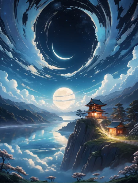 Astral Winds Illuminates amid the Starlit Enclave in the style of Rei Hiroe